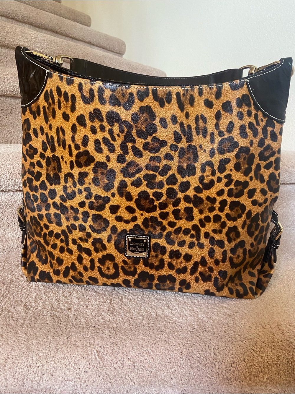 Dooney & Bourke Leopard Print Shoulder Bag in Brown and Black